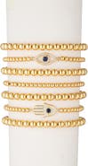 EYE CANDY LOS ANGELES Evil Eye Hamsa Titanium Gold Stretch Beaded Bracelets - Set of 7