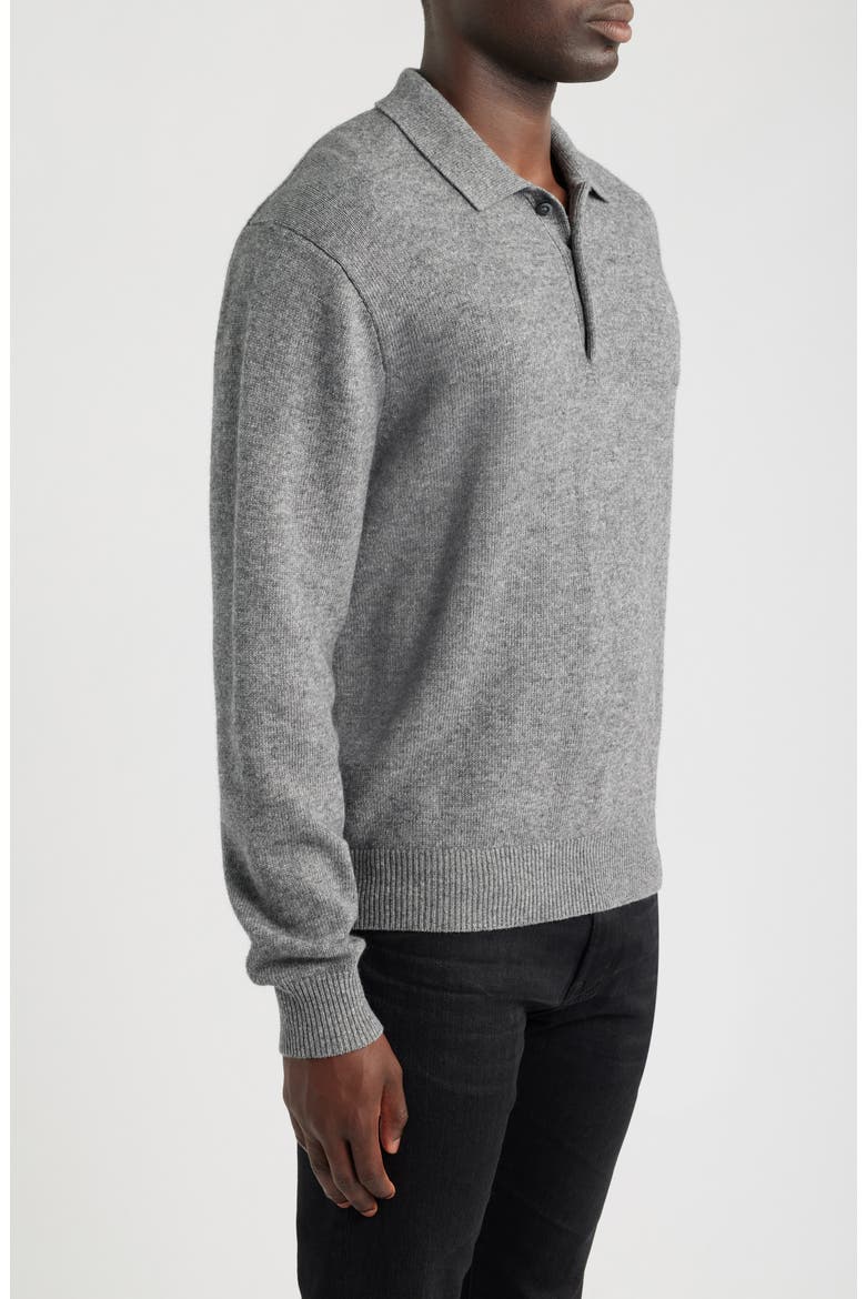 Frances Wool & Cotton Polo Sweater, Alternate, color, HEATHER GREY