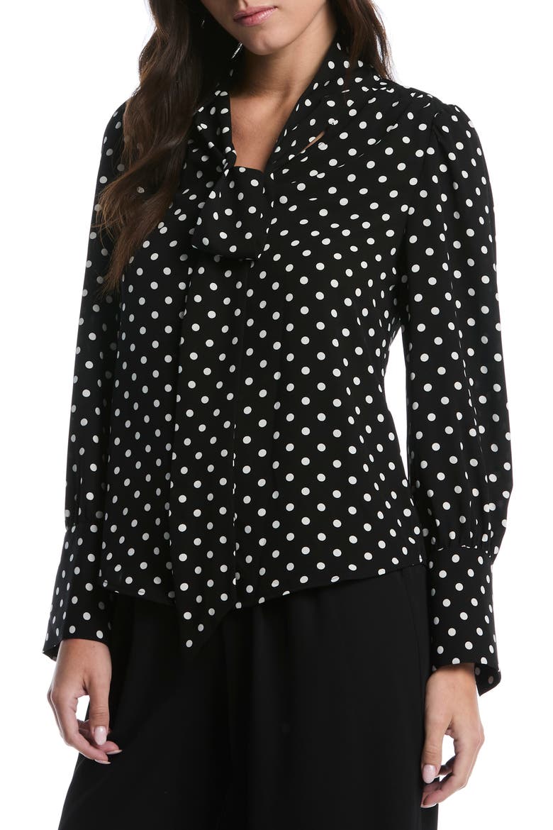 Tie Neck Top, Alternate, color, BLACK