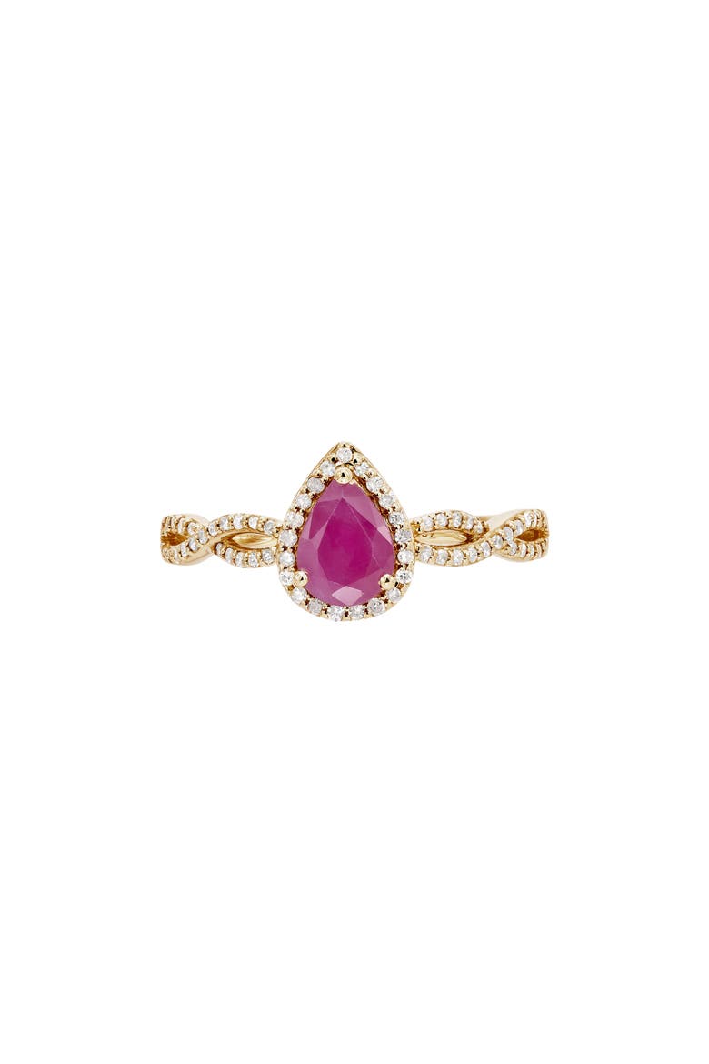 10K Yellow Gold Pear Cut Ruby & Diamond Halo Ring, Main, color, YELLOW GOLD