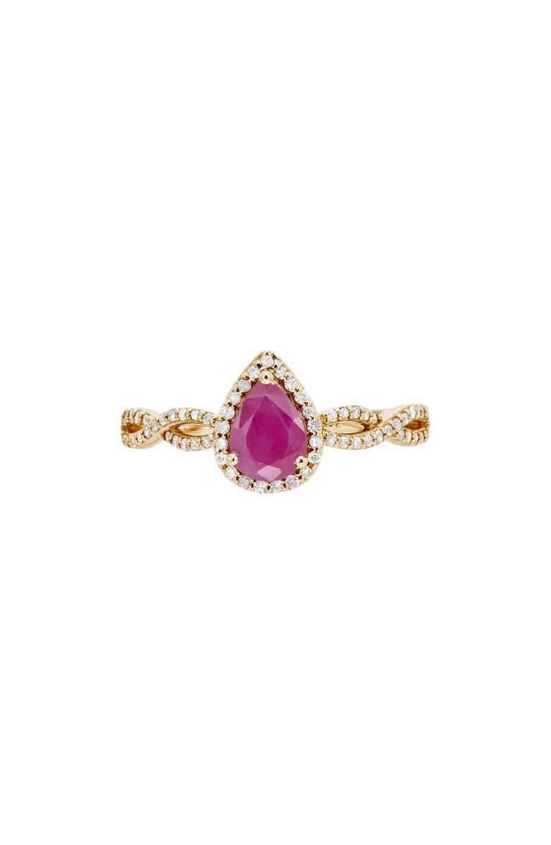 Frankie & Zoe 10K Yellow Gold Pear Cut Ruby & Diamond Halo Ring, Main, color, Yellow Gold
