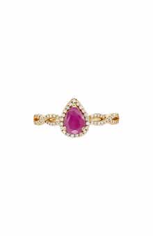 Frankie & Zoe 10K Yellow Gold Pear Cut Ruby & Diamond Halo Ring