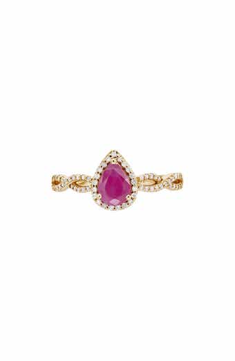 Frankie & Zoe 10K Yellow Gold Pear Cut Ruby & Diamond Halo Ring