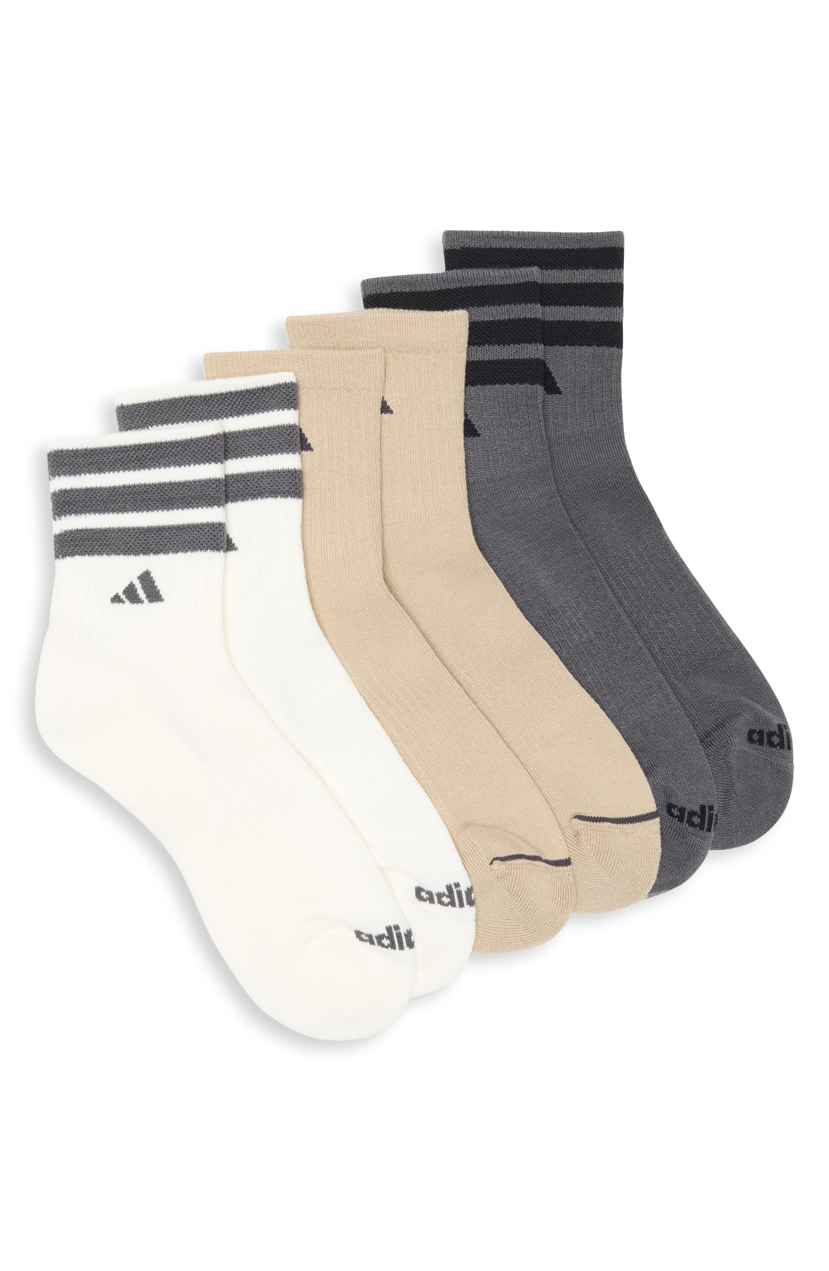 adidas 3-Pack Cushioned 3-Stripe Quarter Crew Socks