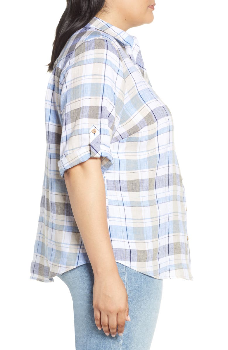 Foxcroft Reese Plaid Linen Shirt, Alternate, color, 