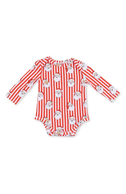 Kids' Vintage Santa Stripe Long Sleeve Bodysuit