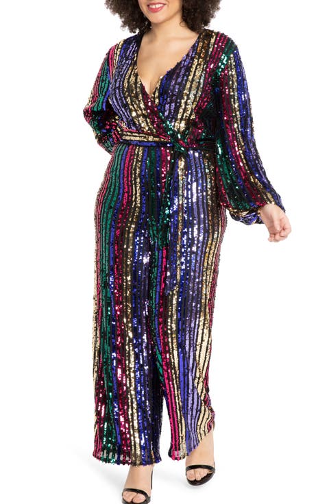 Multicolor Stripe Sequin Jumpsuit