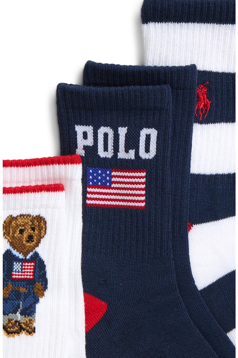 Kids' Americana Bear 3-Pack Quarter Socks, Alternate, color, WHITE ASSORTED