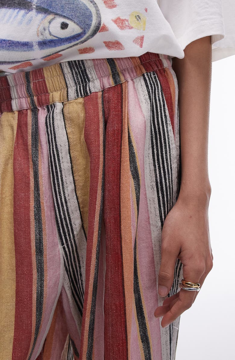 Topshop Stripe Linen Blend Wide Leg Pants, Alternate, color, Red Multi