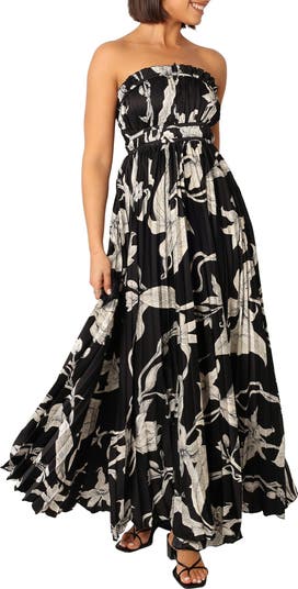 Angelique Floral Strapless Pleated Maxi Dress