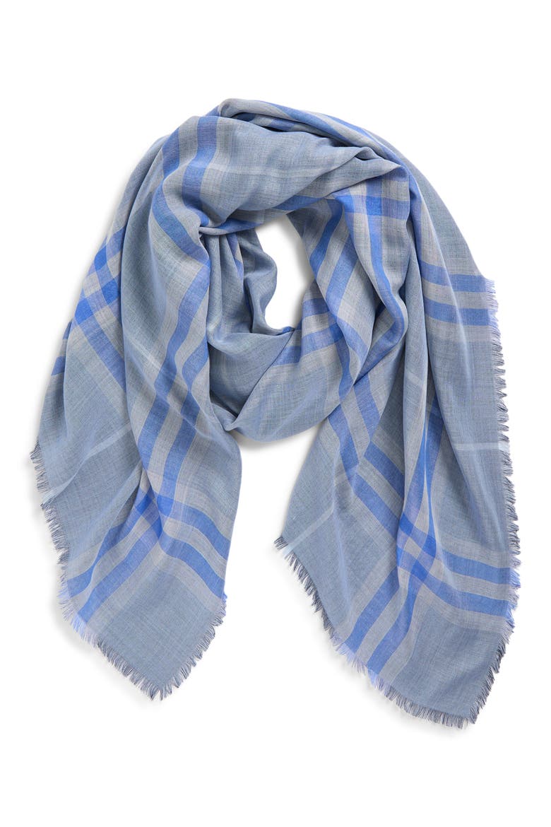 Reversible Medium Check Wool & Silk Scarf, Alternate, color, DIVE/ TORRENT BLUE