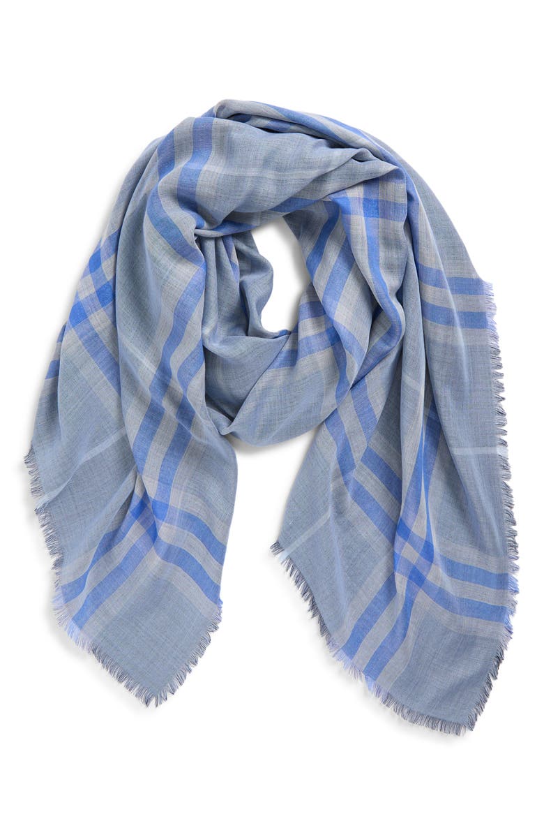 Burberry Reversible Medium Check Wool & Silk Scarf, Main, color, Dive/ Torrent Blue