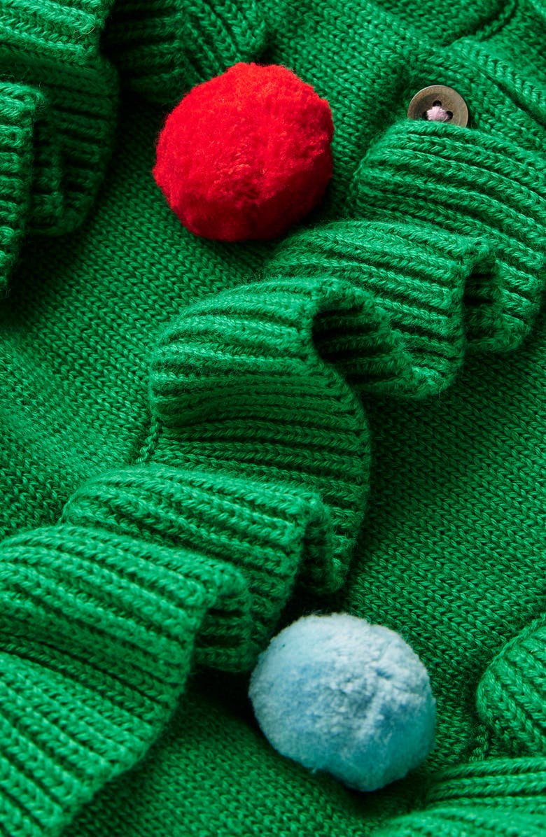 Mini Boden Kids' 3D Fringe Cotton Cardigan, Alternate, color, Jewel Green Christmas Tree