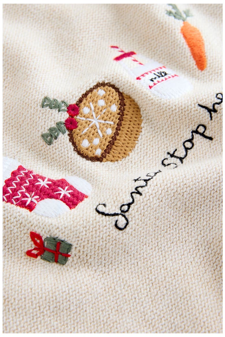 Kids' Santa Stop Here Embroidered Cotton Sweater, Alternate, color, CREAM