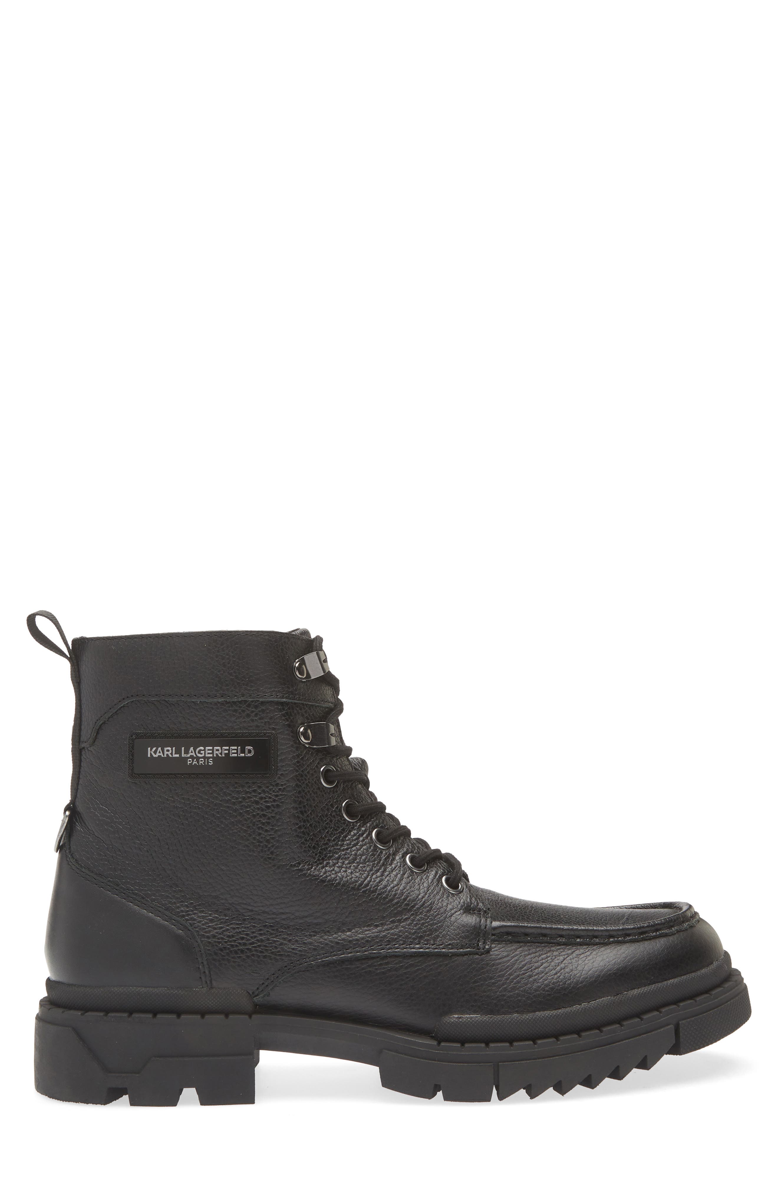 KARL LAGERFELD PARIS Apron Toe Combat Boot, Alternate, color, Black
