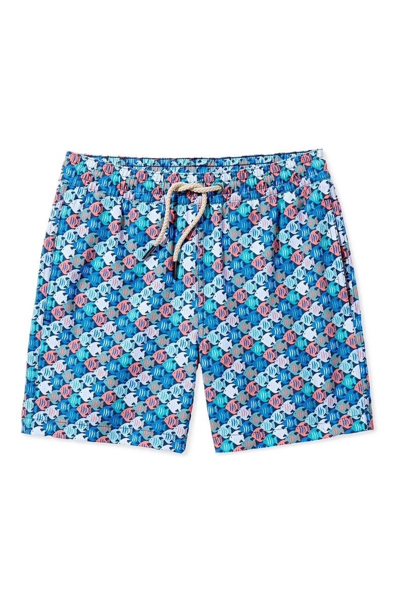 Kids' Bayberry Fish Print Water Repellent Swim Trunks, Main, color, LAGOON ANGELFISH