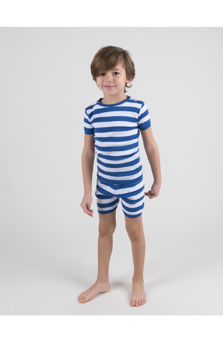 Leveret Kids Short Sleeve Cotton Striped Matching Family Pajamas, Alternate, color, Blue & White