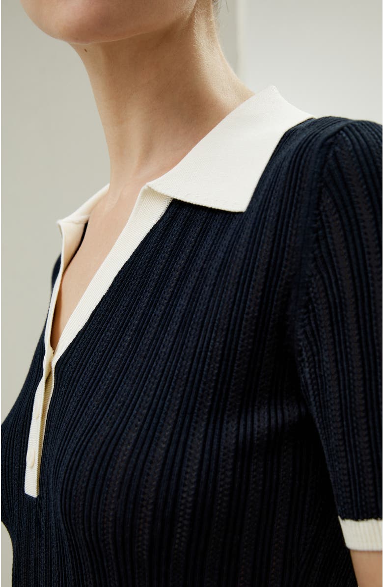 Lilysilk V Neck Ribbed Silk Knit Top, Alternate, color, Navy Blue