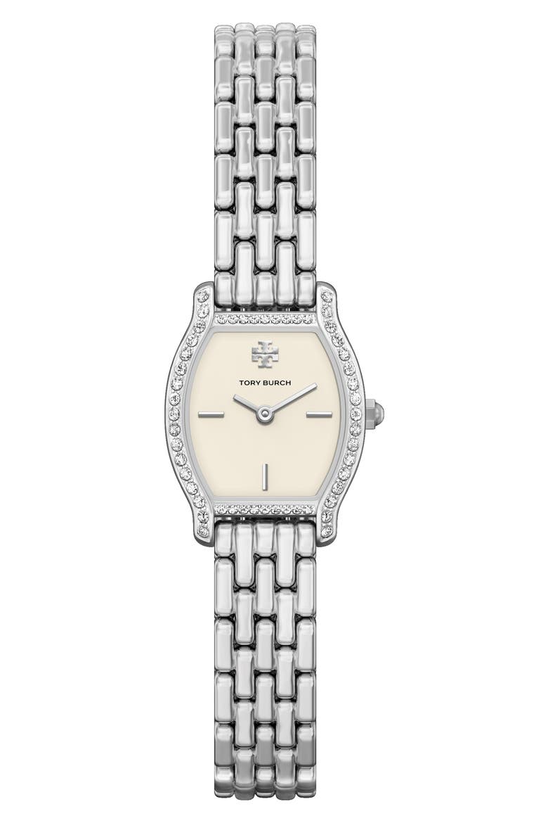 The Eleanor Curve Pavé Bracelet Watch, 19.7mm x 26mm, Main, color, SILVER PAVE