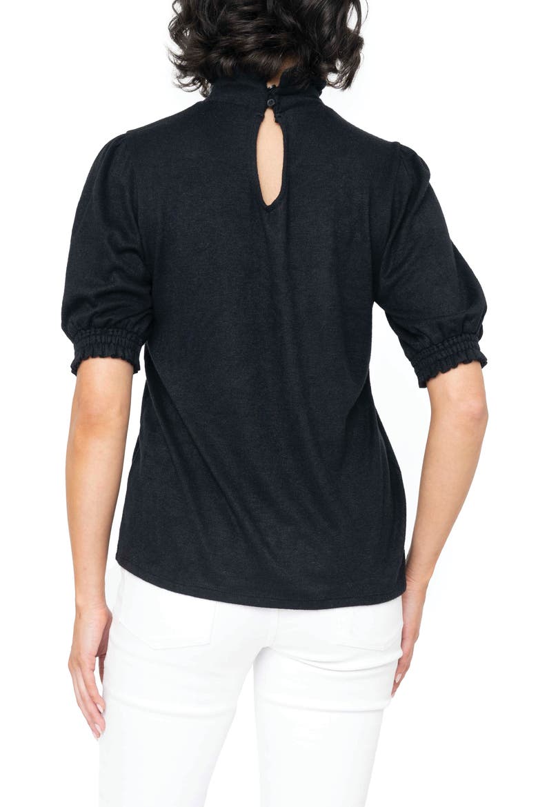 Ruffle Mock Neck Puff Sleeve Sweater, Alternate, color, BLACK