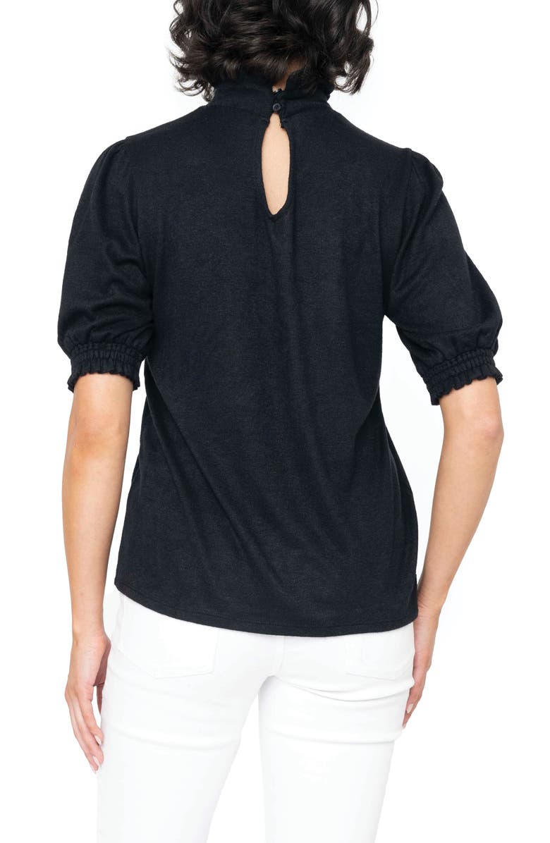 GIBSONLOOK Ruffle Mock Neck Puff Sleeve Sweater, Alternate, color, Black