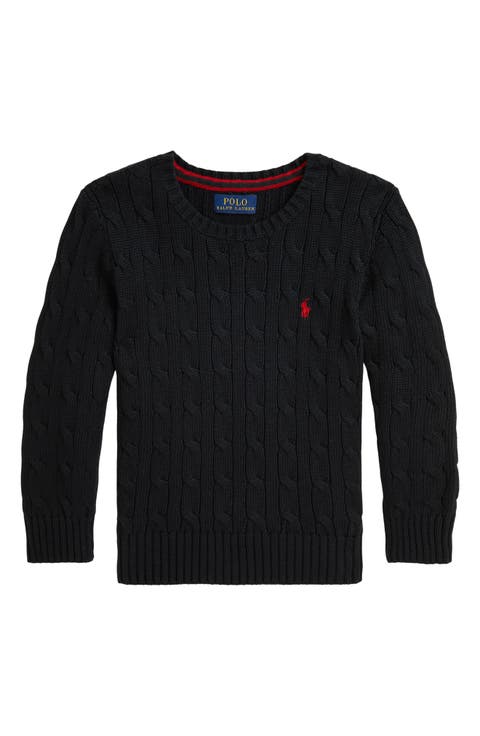 Kids' Cable Knit Cotton Crewneck Sweater