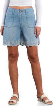 Billy T Embroidered Scallop Denim Shorts