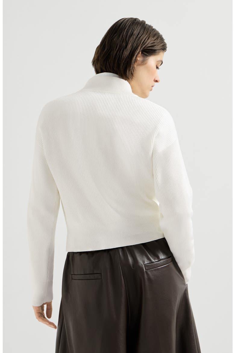 Cotton English rib cardigan with shiny zipper pull, Alternate, color, Panama