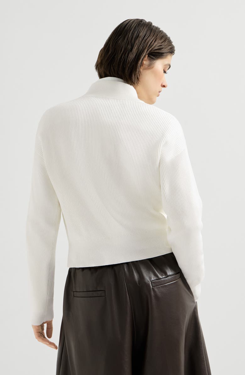 Brunello Cucinelli Cotton English rib cardigan with shiny zipper pull, Alternate, color,