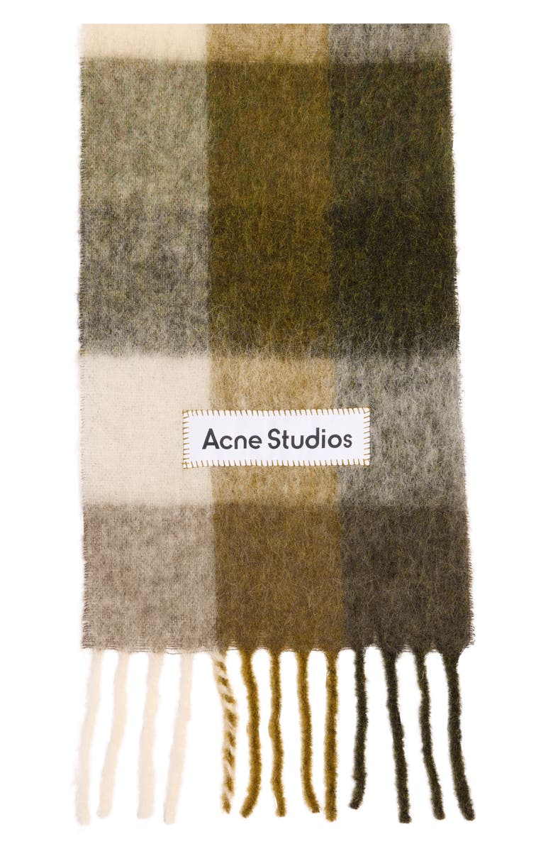Acne Studios Vally Plaid Alpaca, Wool & Mohair Blend Scarf, Alternate, color, Taupe/ Green/ Black