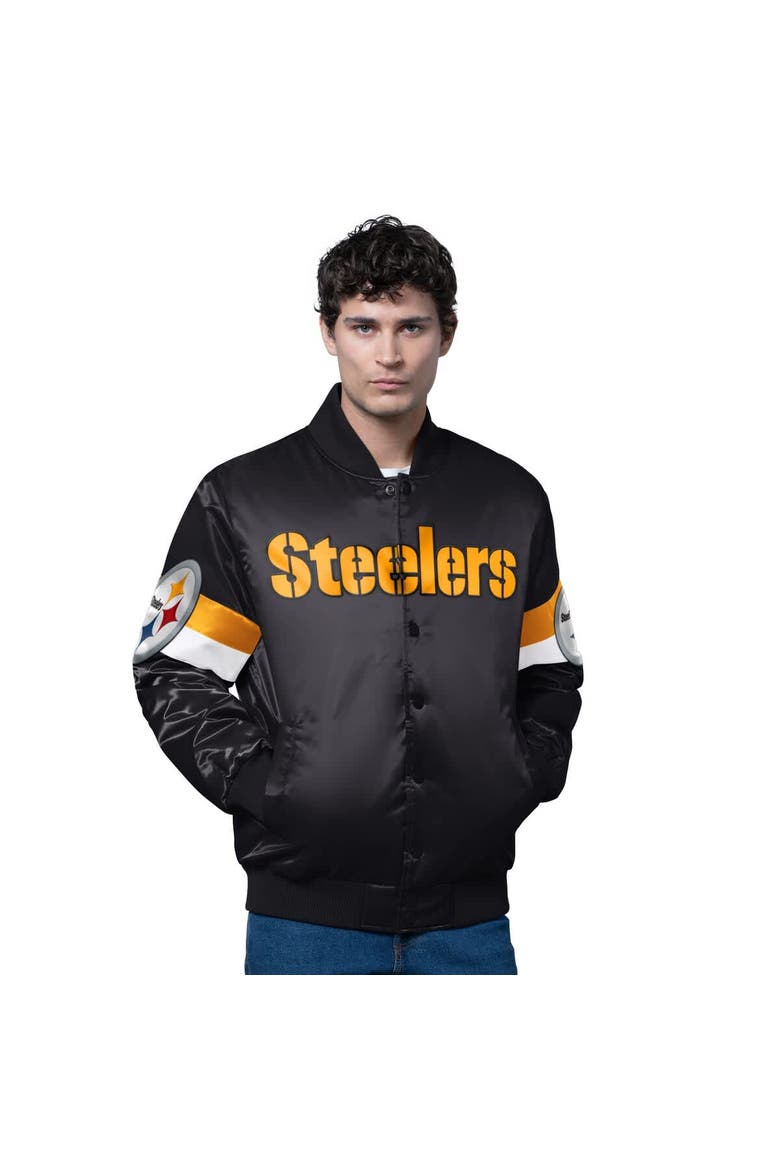 Men's Starter Black Pittsburgh Steelers Triple Option Satin Varsity Full-Snap Jacket, Main, color, Black
