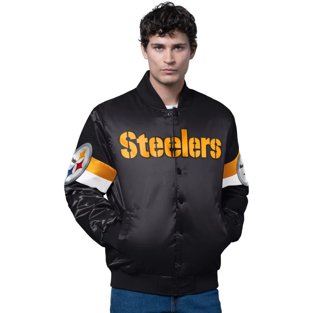 Starter Black Pittsburgh Steelers Triple Option Satin Varsity Full-snap Jacket