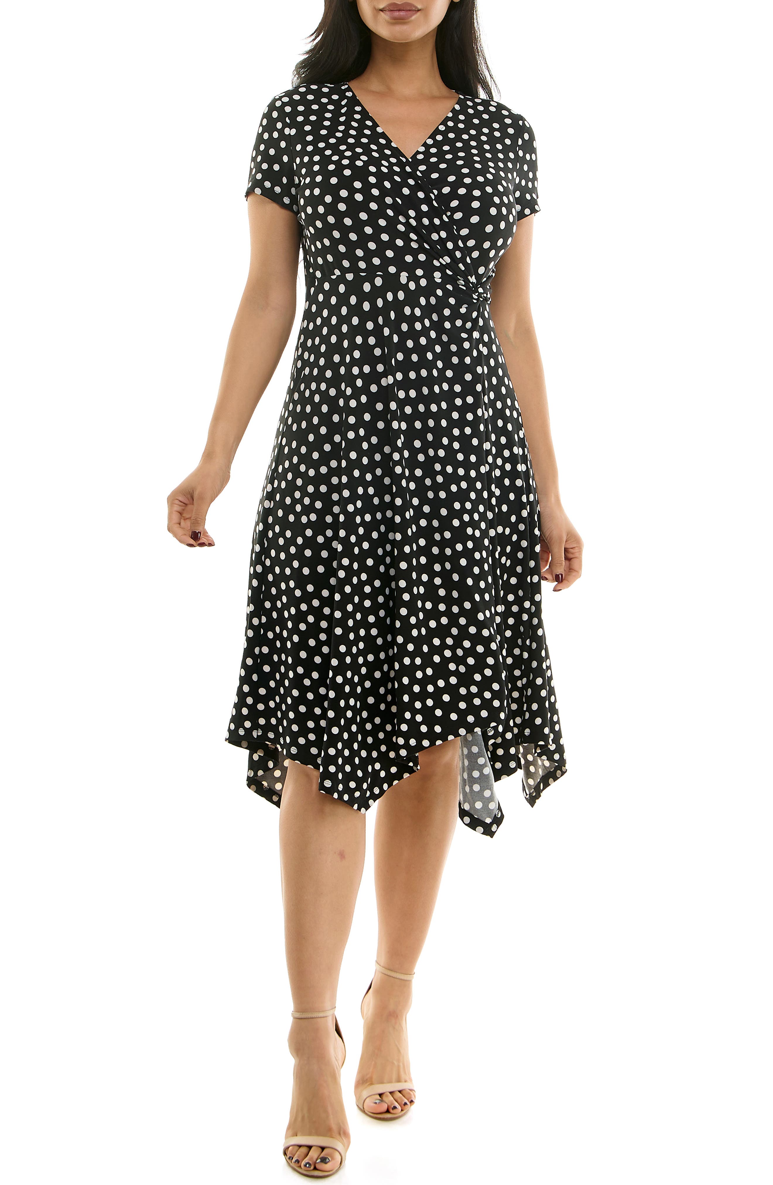 Nina Leonard Faux Wrap Handkerchief Dress