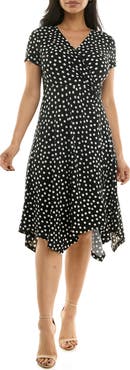 Nina Leonard Faux Wrap Handkerchief Dress