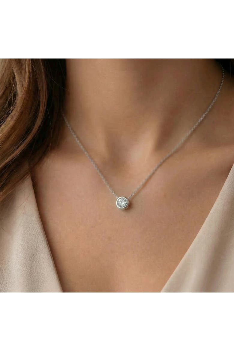 1Ct Certified Bezel Round Cut Diamond Pendant 14k Gold 18" Necklace Lab Grown, Alternate, color, Yellow Gold
