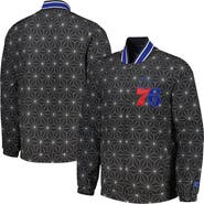 STARTER Men's Starter Black Philadelphia 76ers In-Field Play Fashion Satin Full-Zip Varsity Jacket