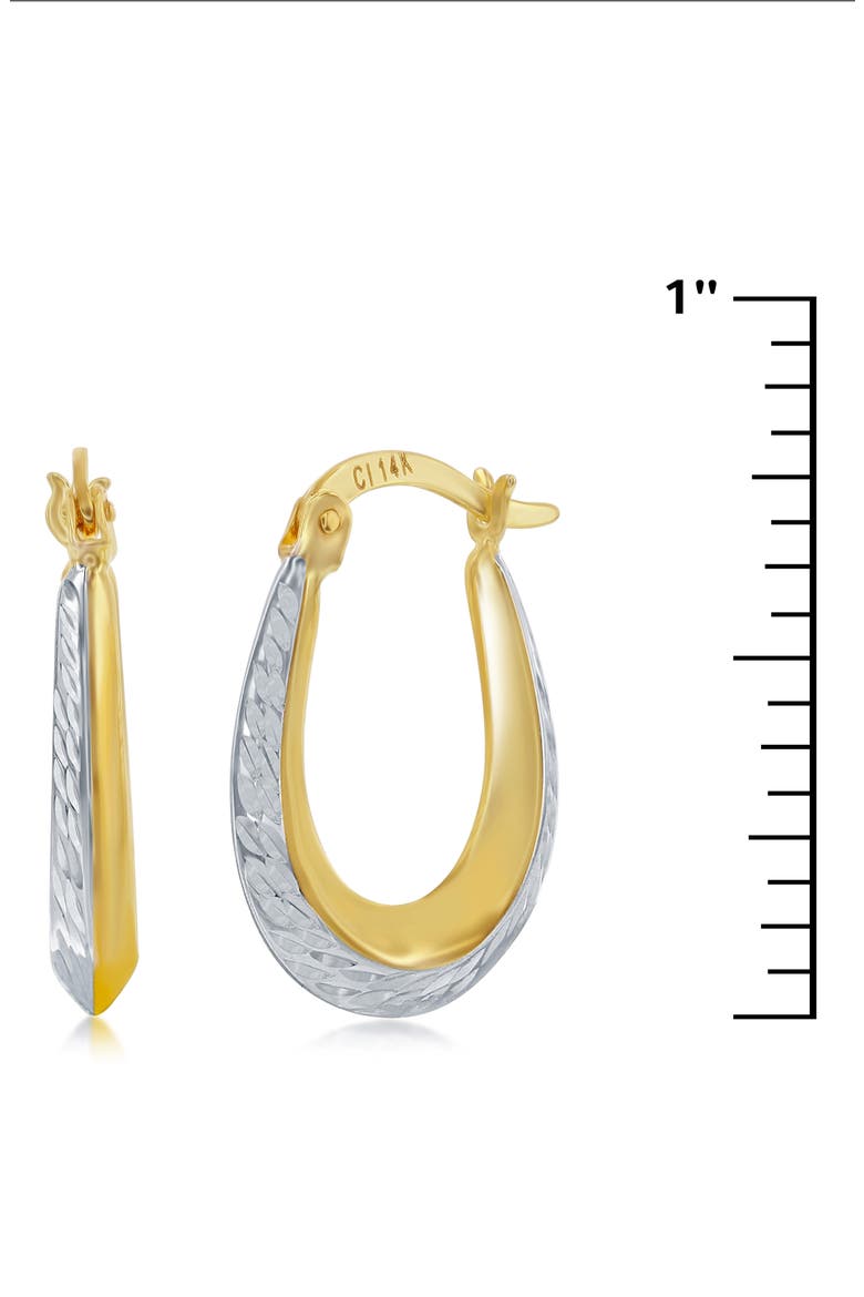 14K Two-Tone Gold Diamond Cut Oval Hoop Earrings, Alternate, color, GOLD