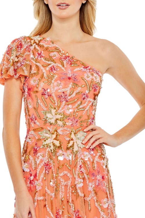 Mac Duggal One Shoulder Embellished A-line Gown In Coral
