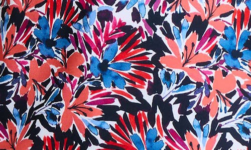 Jones New York Floral Print Keyhole Crepe Top In Coral Sun Multi