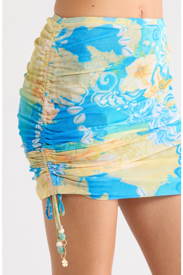 Isla Drawstring Cover-Up Miniskirt, Alternate, color, LIMONCELLO LAGOON