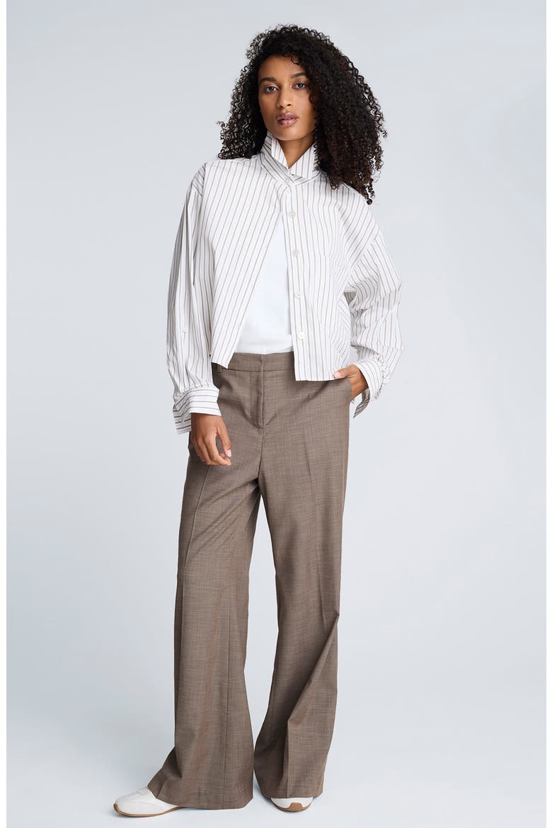 Stripe Crop Button-Up Shirt, Alternate, color, WHEAT/ BARK COMBO