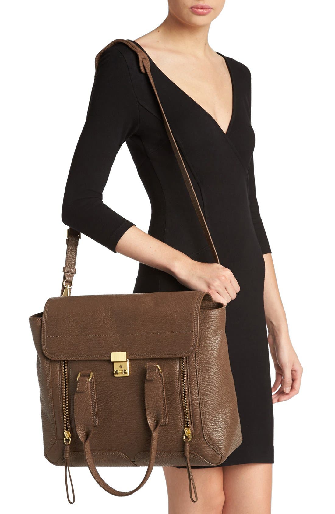 'Large Pashli' Leather Satchel, Alternate, color, TAUPE