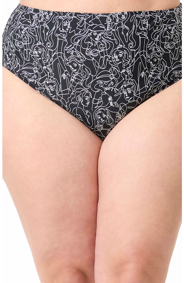 Unique Vintage Plus Size High Leg Daphne Swim Bottoms, Main, color, Black Princess Print