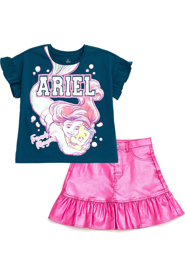 The Little Mermaid Princess Ariel 2-Piece T-Shirt and Skirt Set, Main, color, Teal Pink Ariel