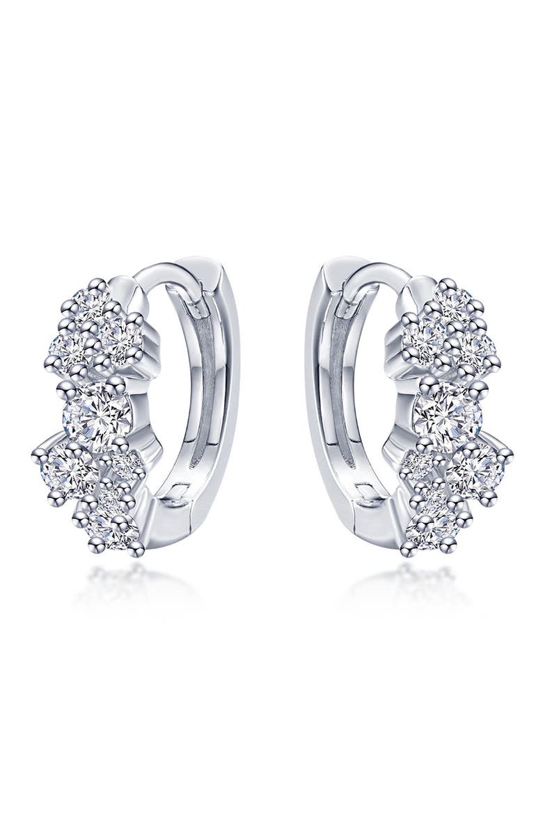 Cluster Simulated Diamond Huggie Hoop Earrings, Main, color, SILVER