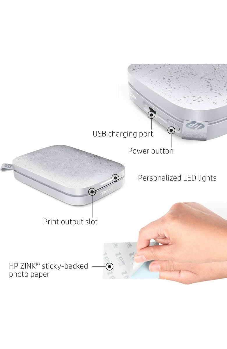 HP Sprocket 2x3" Photo Printer + 75 Sheets, Alternate, color, White