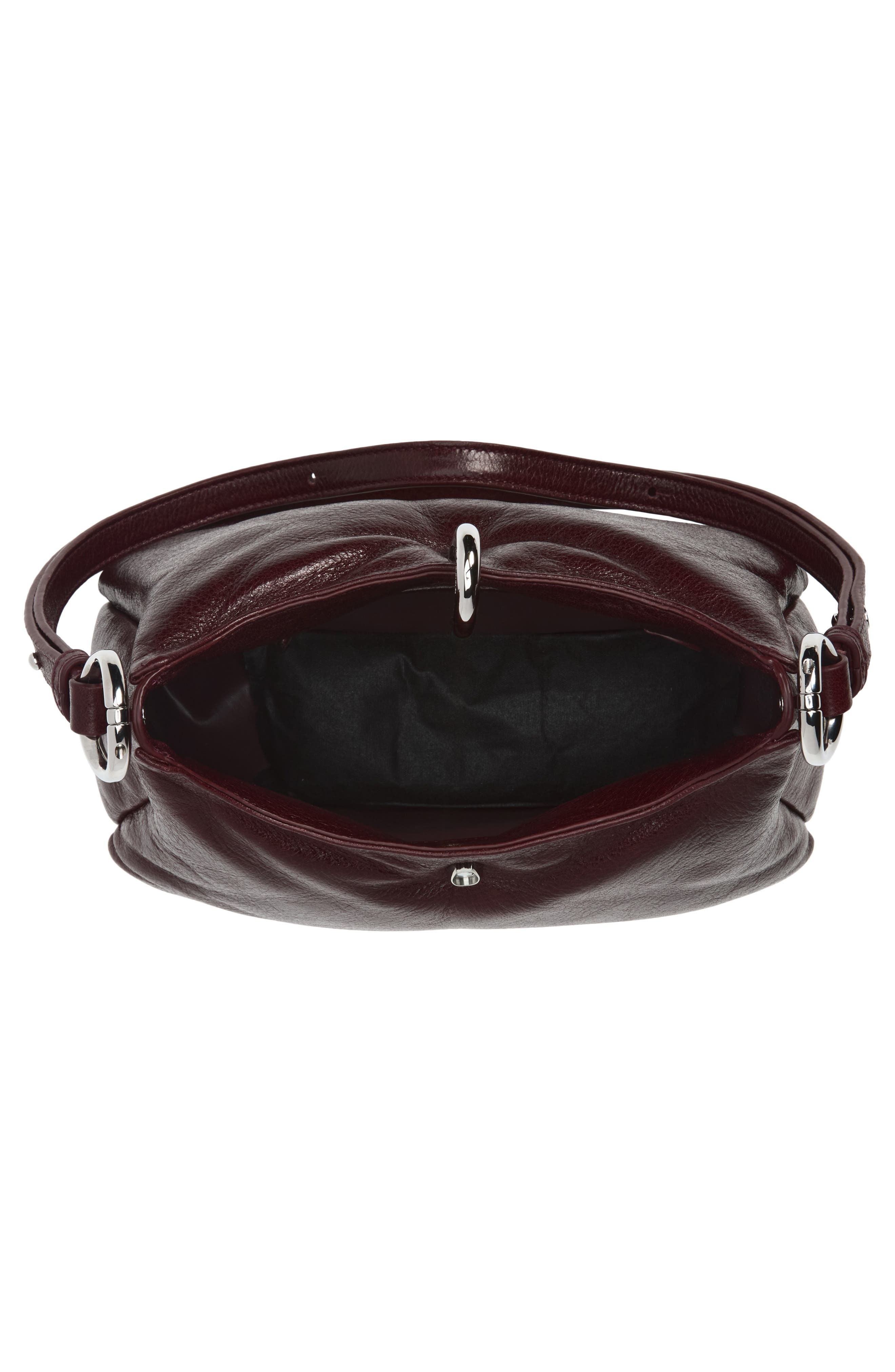 Leather Shoulder Bag, Alternate, color, DARK BROWN / SILVER