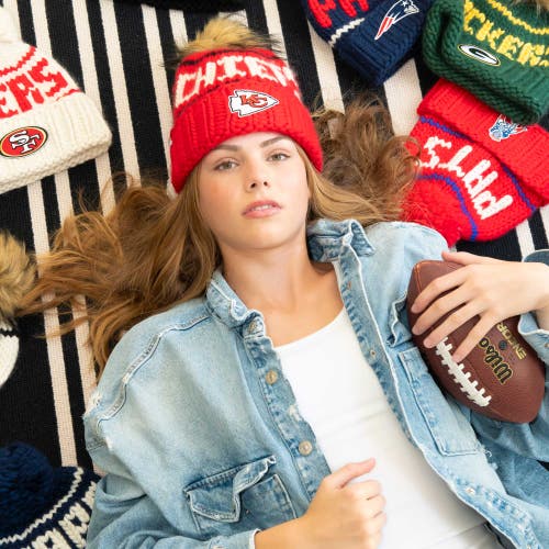 Lele Sadoughi Red Chiefs Beanie With Faux Fur Pom In Red