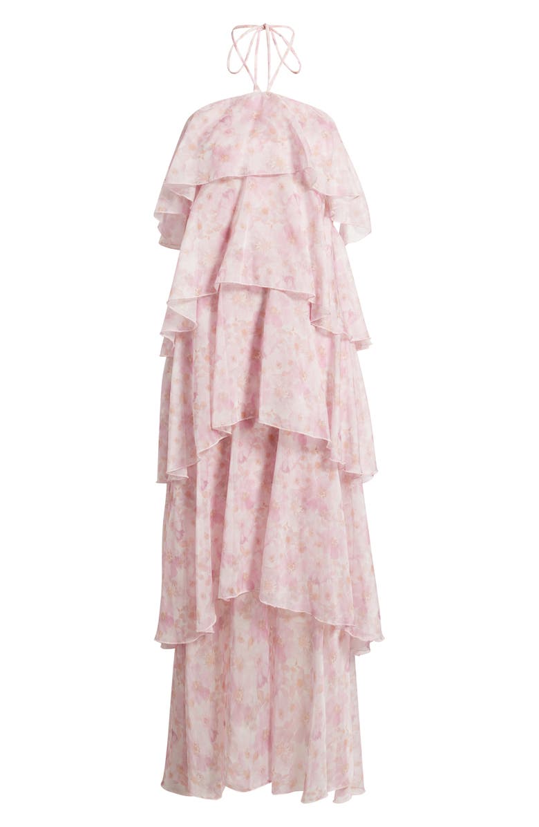 Lulus Maisie Ruffle Halter Maxi Dress, Alternate, color, Pink Multi