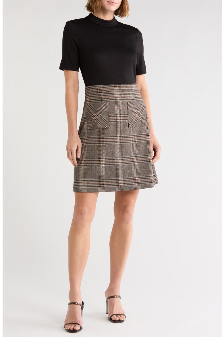 Mixed Media A-Line Dress, Main, color, BLACK TAN